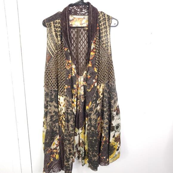 Soft Surroundings Top Womens Small Sleeveless Kimono Patchwork Mesh Goth Grunge - Picture 1 of 10